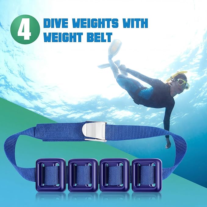 Tellegloww 4 Pcs Dive Weights Belt for Scuba Diving Coated Dive Weights Nylon Dives Belt with 1 Metal Quick Release Buckle for Free Diving Spear Fishing