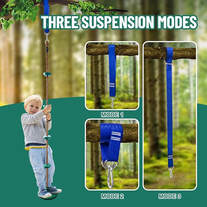 Tree Swing for Kids,Climbing Rope with Platforms,Disc Swing Seat Set Outdoor Playground Accessories for Kids-Include Carabiner, 4ft Tree Strap and Tree Protector