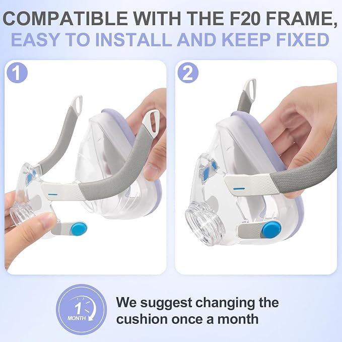 2 Packs Replacement F20 Fabric Mask Cushion (L) for AirFit F20 & Airtouch F20, Full Face Mask Wrapped by Breathable Fabric, F20 Cushion for CPAP Users, No Silicone Contact & Stuffiness (Purple,Large)