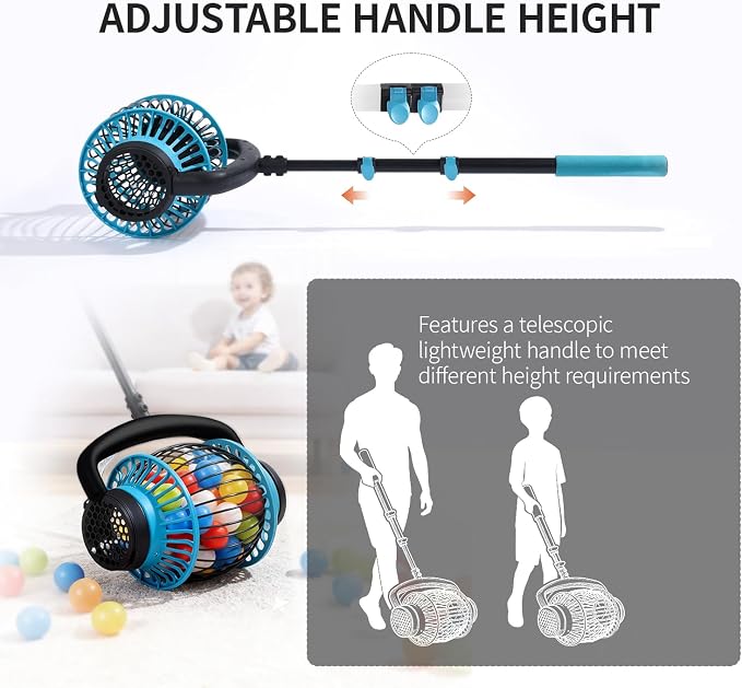 Tennis Ball Hopper Roller, Portable Tennis Ball Collector, No-Bend Tennis Hopper, Quick-Rolling Tennis Ball Picker Upper, 26-51" Telescopic Golf Ball Retriever