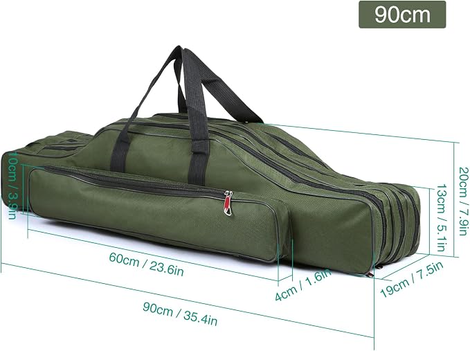 Fishing Rod Case - Three Layer Oxford Portable Folding Pole Bag, Waterproof Tackle Storage, Travel Bags for Camping, Hiking