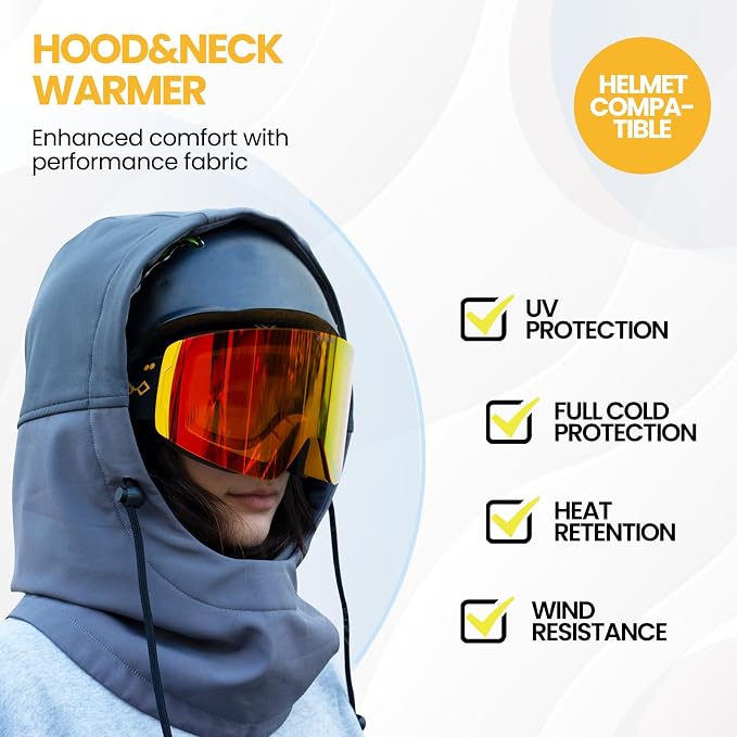 Hood Warmer Hood Neck Warmer Balaclava Face Mask for Skiing and Snowboarding Water-Repellent Windproof Helmet Compatible
