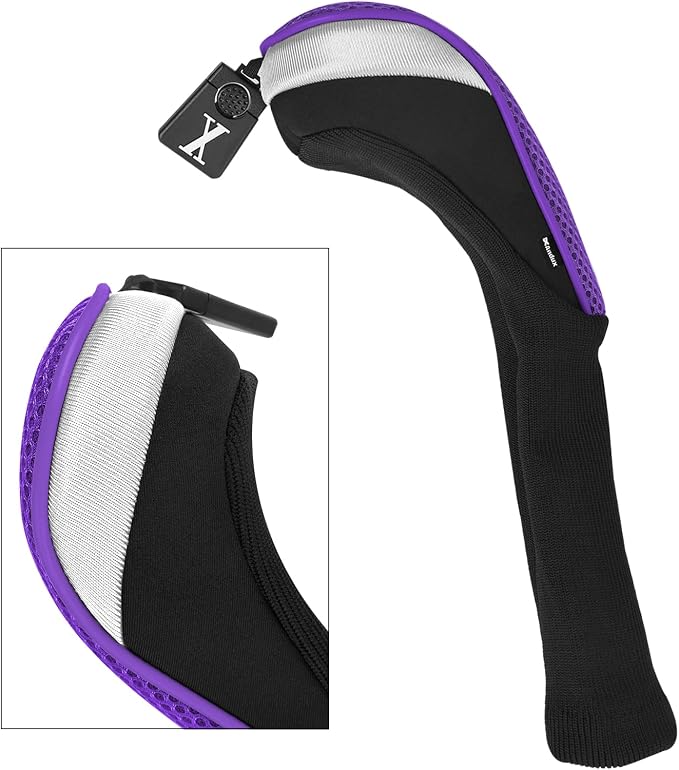 Andux 3pcs/Set Golf 460cc Driver Wood Club Head Covers Long Neck | for Driver Fairway Wood with Interchangeable No. Tags Mesh Breathable material Coloured Piping Pull-On Closure