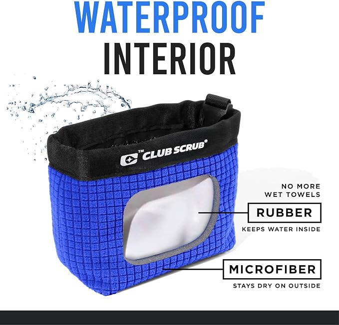Club Scrub Golf Club and Golf Ball Cleaning Bag, Waterproof Clean Face Technology Liner, Detachable Clip, Machine Washable, Cleans Club Grooves, Dry Exterior (Neoprene or Microfiber Option Available)
