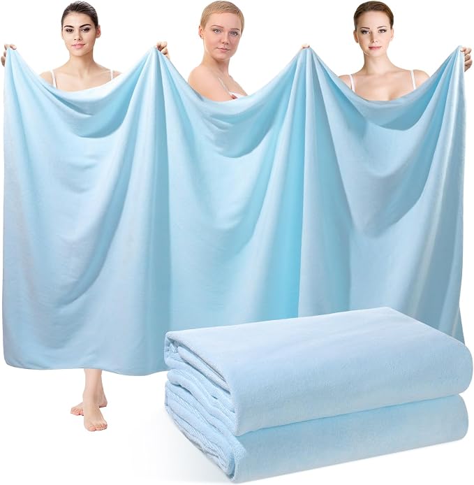Mixweer 2 Pcs Oversized Bath Towels, 40 x 80 Inch Giant Microfiber Jumbo Bath Sheets Ultra Soft Bathroom Microfiber Quick Dry Absorbent Shower Towels for Spa Camping Beach (Light Blue)