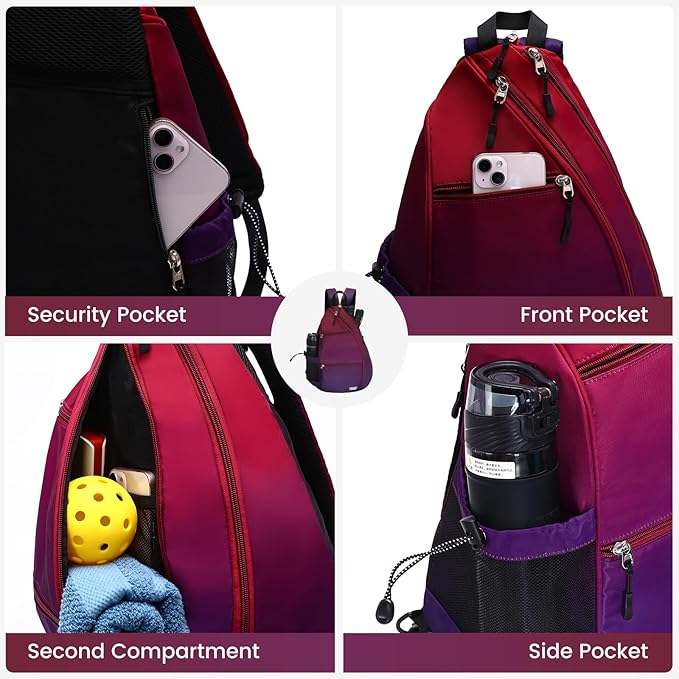 Sucipi Pickleball Bag - Men's & Women's Pickleball Backpack, Adjustable Sling Bag w/Fence Hook/Large Capacity/Safety Pocket