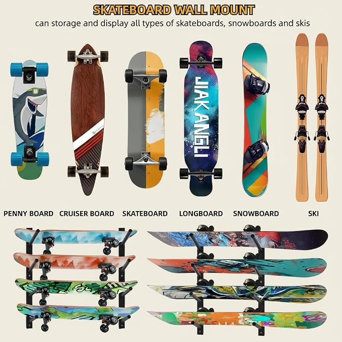 Bijun Skateboard Wall Mount | Horizontal Snowboard Wall Mount, Skateboard Storage Hanger for Garage, Bedroom, Home Display & Organization