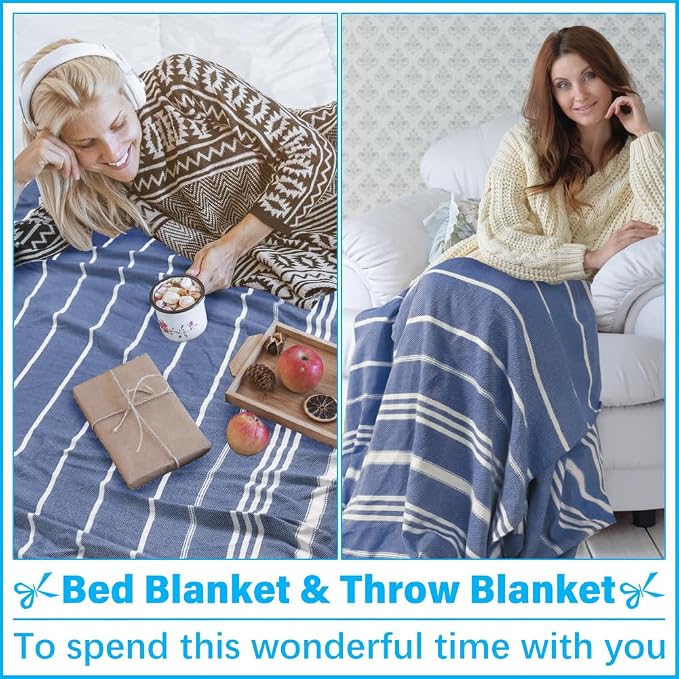 Oversized Turkish Beach Towel Blanket XXL Cotton Sandproof Towels Boho Woven Extra Large Big Sand Free Giant Throw Blankets Huge Quilt XL Picnic Camping Necessities Cloud For Adult Gifts Blue