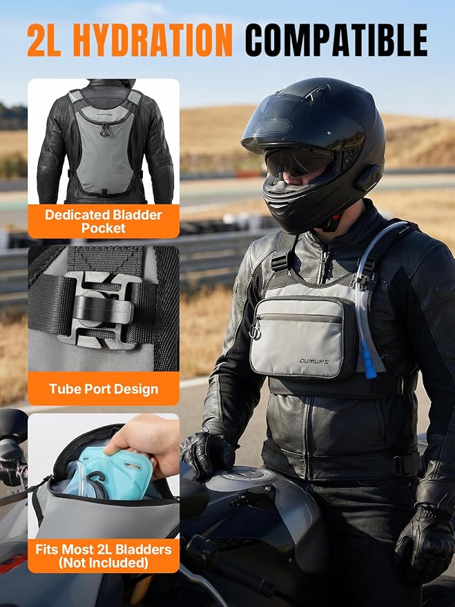 OUMURS Reflective Motorcycle Chest Bag with Quick-Release Buckle for Men & Women, Water-Resistant 1800D Chest Pack, 2L Hydration Compatible, High Visibility for Riding, Cycling, Hiking