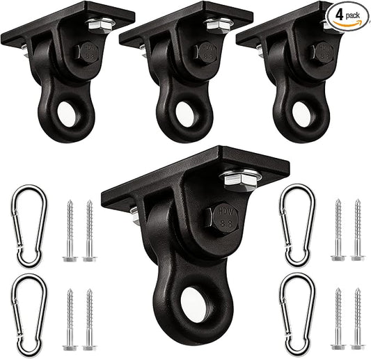 Heavy Duty Swing Hangers for Porch Wooden Sets Playground, 5000 lb Anti-Rust Aluminum Alloy Swing Hooks with Double Bearings Smooth Silent Rotation, Indoor Outdoor Hardware Kit Black 4 Pack