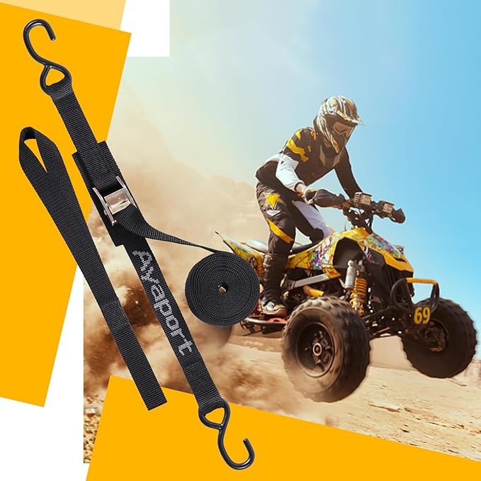 Ayaport Cam Buckle Tie Down Straps 20 feet 2200lbs Break Strength Securing Straps with S Hooks for Motorcycle, Kayak, Car, Truck, Dirt Bike