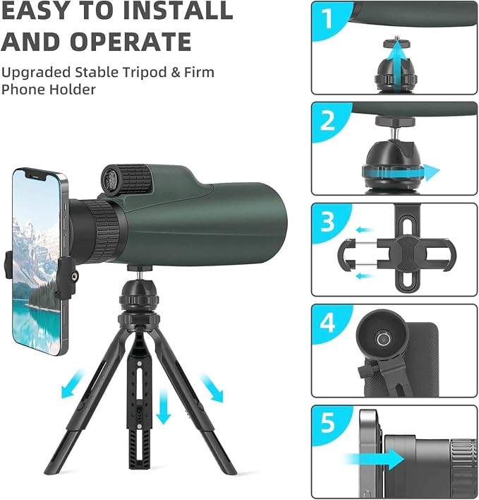 10-30x50 Zoom Monocular Telescope for Adults - High Power HD Monocular with Tripod & Adapter, Rubber Armor,Waterproof Large Objective Monoculars - for Opera, Bird Watching, Hiking,Travel