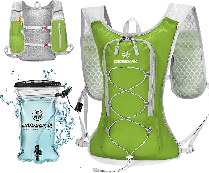 Lightweight Hydration Backpack with 1.5L TPU Water Bladder, CROSSGEAR Running Hydration Vest, Ultralight Hiking Backpack for Women Men, Running Water Daypack for Cycling Hiking Marathon