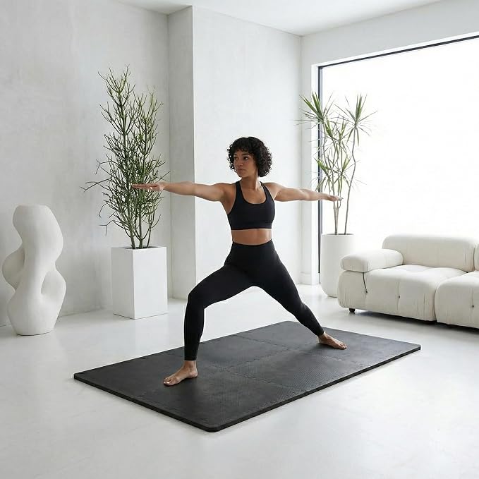 BalanceFrom Puzzle Exercise Mat 1/2" Thick, EVA Interlocking Foam Floor Tiles for Home Gym, Mat for Home Workout Equipment, Floor Padding for Kids, Black, 24 in x 24 in x 1/2 in, 24 Sq Ft - 6 Tiles
