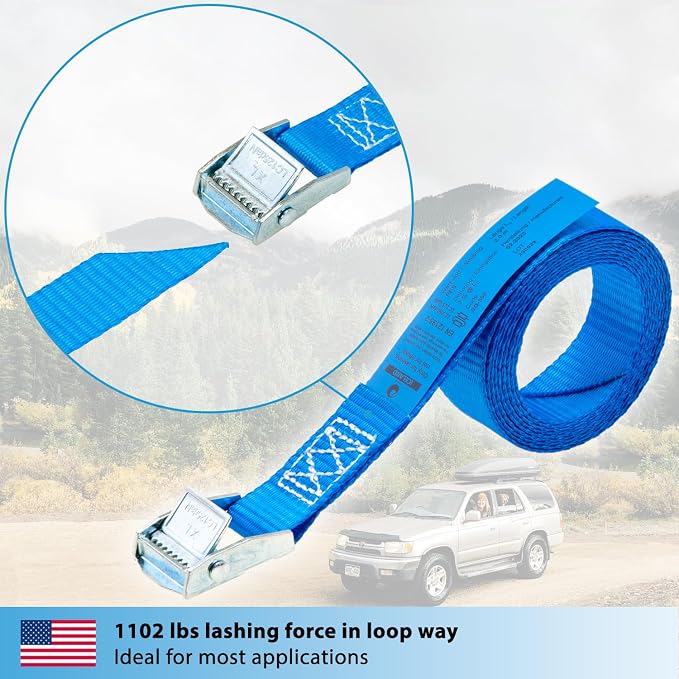 valonic Iceland - tie Down Straps - 4 Pack, 6.5 ft x 1 inch, 1100 lbs, Protection pad, TÜV Rheinl. Certified, cam Buckle - for roof Rack, Surfboard, Kayak, Boat and Bike, Black