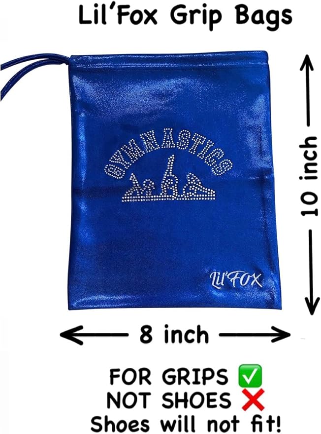 LIL'FOX 8"x10" Drawstring Gymnastics SMALL GRIP BAG 26x20cm - Lightweight Bag for Personal Equipment - Shiny Foil Rhinestones