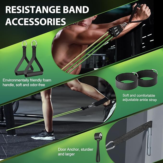 WHATAFIT Resistance Bands, Exercise Bands, Workout Bands with Handles, Door Anchor and Ankle Straps, 5 Resistance Levels Fitness Bands for Strength Training, Physical Therapy, and Home Gym Equipment