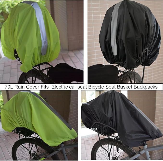 70L Bicycle Rear Rack Rain Cover with Reflective Strip Bike Trunk Rain Cover Black