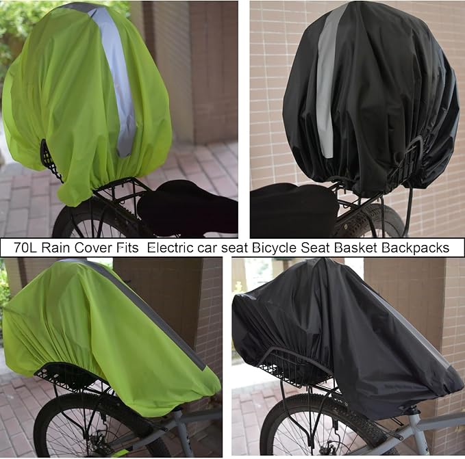 70L Bike Basket Cover Reflective for 120 Accordion Backpack Rain Cover Green