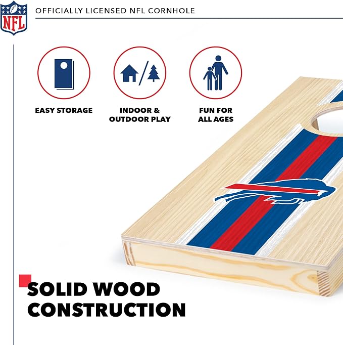NFL Football Portable Size 1' x 2' Solid Wood Cornhole Set with Direct Print HD Team Graphics – Travel Size
