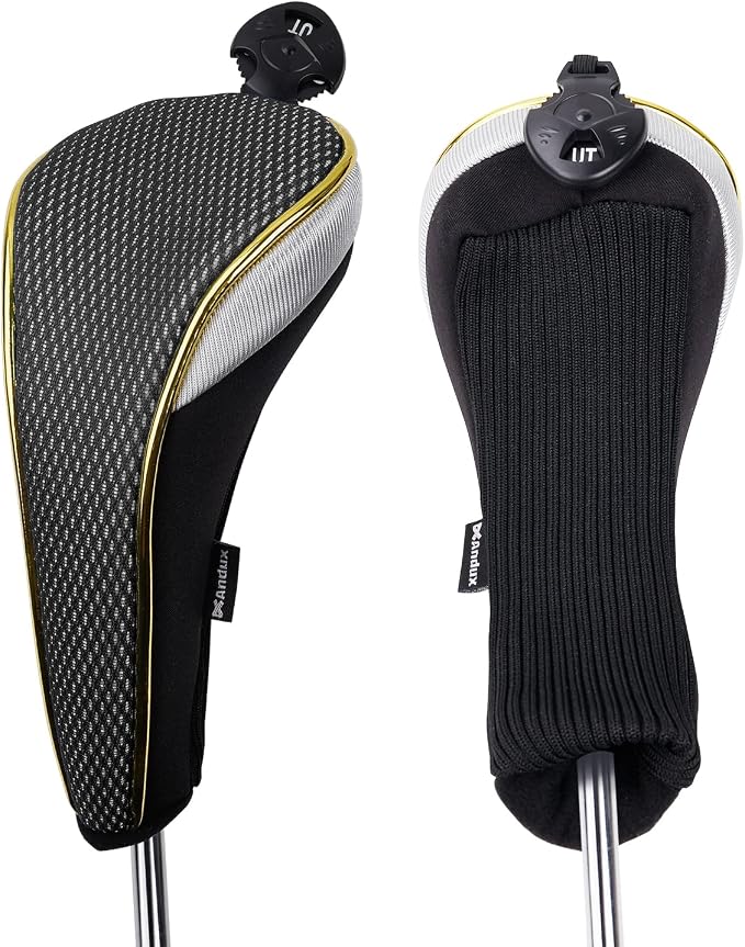 Andux 4Pcs/Set Gold Golf Hybrids Club Head Covers with Dial No. Tag MT/HY12