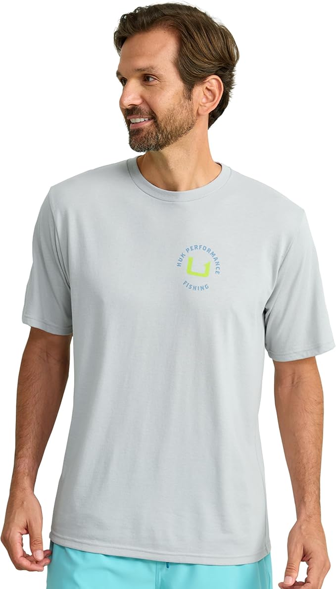 HUK Mens Performance Fishing Logo Tee, Short Sleeve T-Shirt for Men