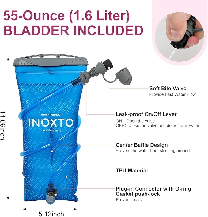 IX INOXTO Running Vest Hydration Backpack, Lightweight Running Backpack Hydration Pack with 1.6L Water Bladder Daypack for Trail Running Hiking Cycling Race Marathon for Women Men