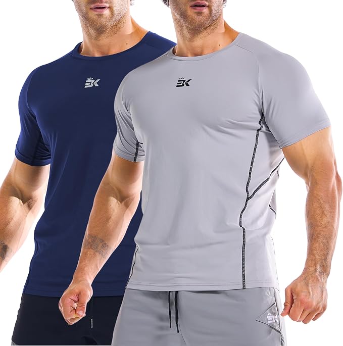 BROKIG Men Fitted Workout Gym Shirts-Lightweight Muscle T Shirts,Moisture Wicking Short Sleeve Tops for Running
