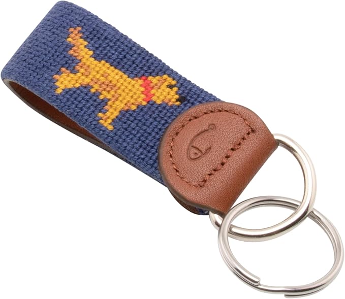 Leather Hand-Stitched Needlepoint Key Fob or Key Chain