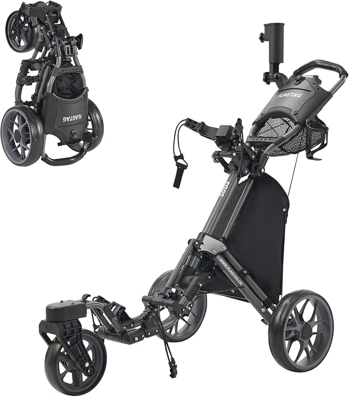 FLAGTAG Golf Push Cart 3 Wheel with 360 Swivel Front Wheel,Lightweight and Foldable Walking Golf Cart，One-Click Foldable,with Foot Brake