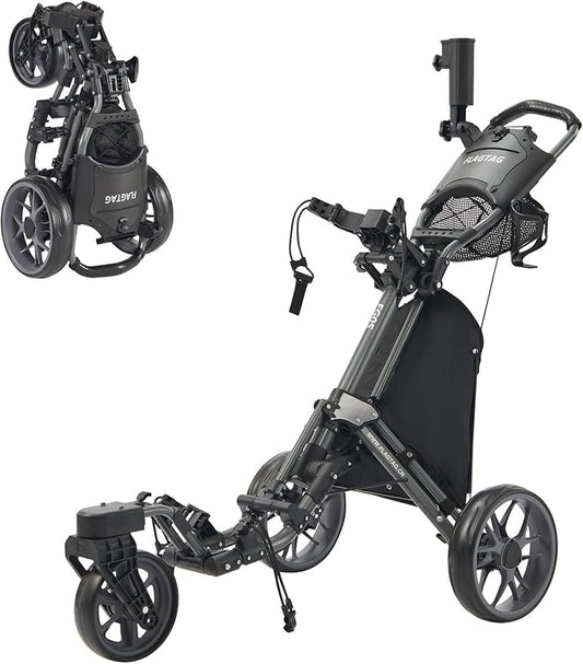 FLAGTAG Golf Push Cart 3 Wheel with 360 Swivel Front Wheel,Lightweight and Foldable Walking Golf Cart，One-Click Foldable,with Foot Brake