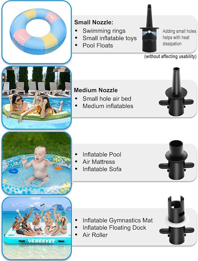 Electric Air Pumps for Inflatables Air Mattress Gymnastics Track Mat Quick Fill Inflator/Deflator for Pool Floats Dock Raft,4 Nozzles, 110-120V AC (400W)