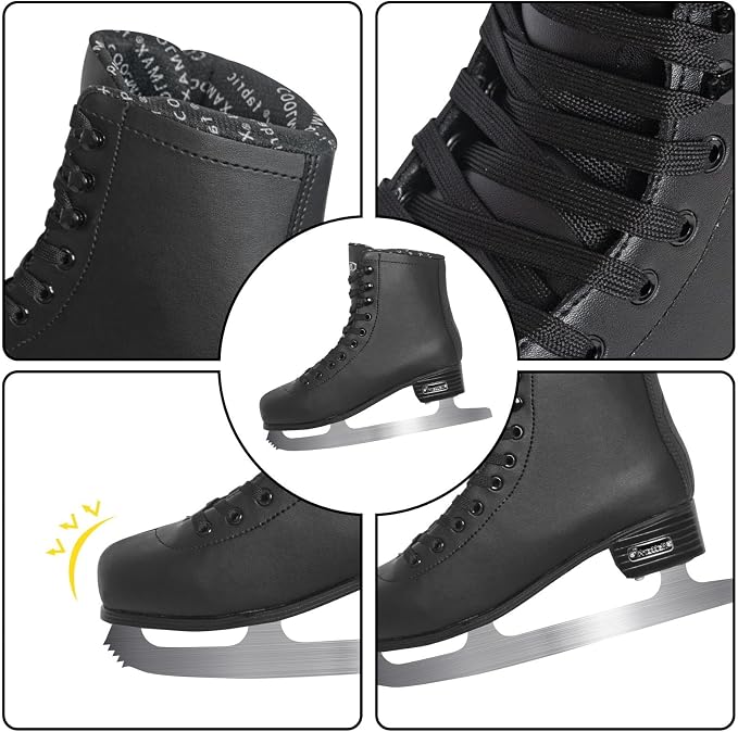 Nattork Womens Figure Ice Skates,Ice Skates with Stainless Steel Blade,Lace Up Figure Skate Ice Hockey Skates for Outdoor,Ice Skate Shoes for Women Size 6 7 8 9 10 11