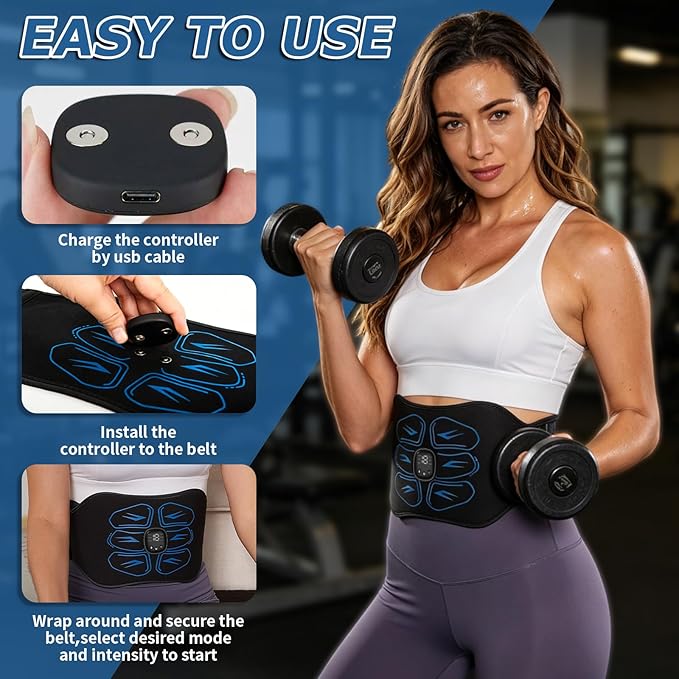 FDA Cleared ABS Stimulator Muscle Toner, Ab Machine, Portable Abdominal Belt, Electronic Pulse Massager, Home Office Fitness Belt Workout Equipment (Black Blue)