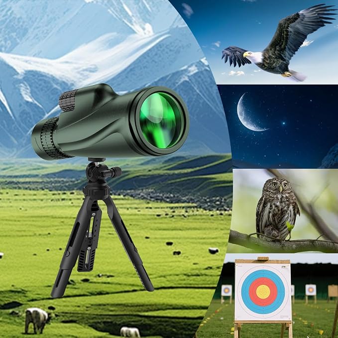 Monocular Telescope 80 x 100 High Powered Monoculars for Adults with Tripod, Monocular for Smartphone Suitable for Bird Watching Larger Vision Monoculars for Adults with BAK4 Prism & FMC Lens Green