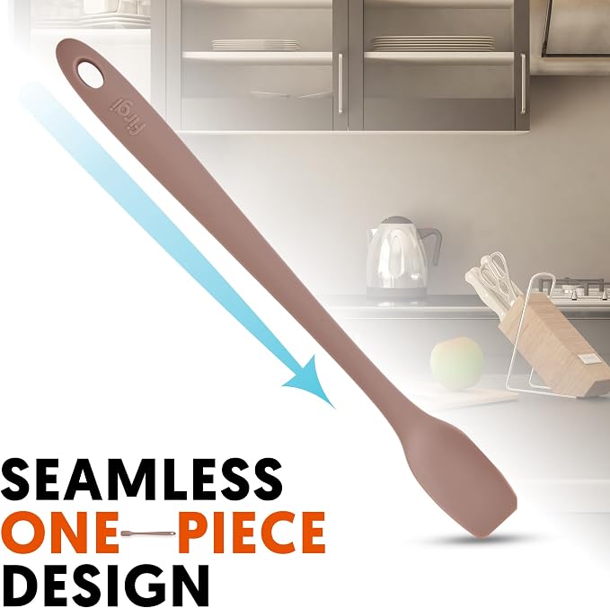 Platinum Silicone Topping Spatula for Cooking – BPA Free Heat Resistant Cooking Utensils for Non Stick Pans – One-Piece Spoonula for Baking, Mixing & More – Kitchen Scraper 10.7” Brown