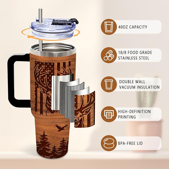 DUUV Hunting Tumbler 40oz, Insulated Hunting Gifts for Man Hunter | Deer Gift for Man Dad, Deer Cup, Hunting Deer Tumbler Leakproof, Fathers Day Ideal Gift, I'd Rather Be Hunting, 1 Pack
