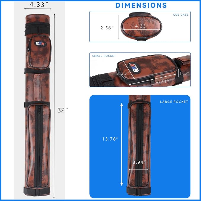 GSE Games & Sports Expert 2x2 Deluxe Hard Billiard Pool Cue Stick Carrying Case, Billiard Cue Case, Billiards Accessories (Several Colors Available)