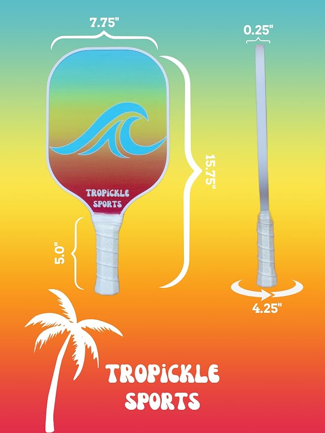 Tropical Pickleball Paddle Set - High Performance Lightweight and Durable Paddle Set of 2 with Carrying Case - 4 Pickleballs - Carbon Fiber Surface with Polypropylene Honeycomb Core