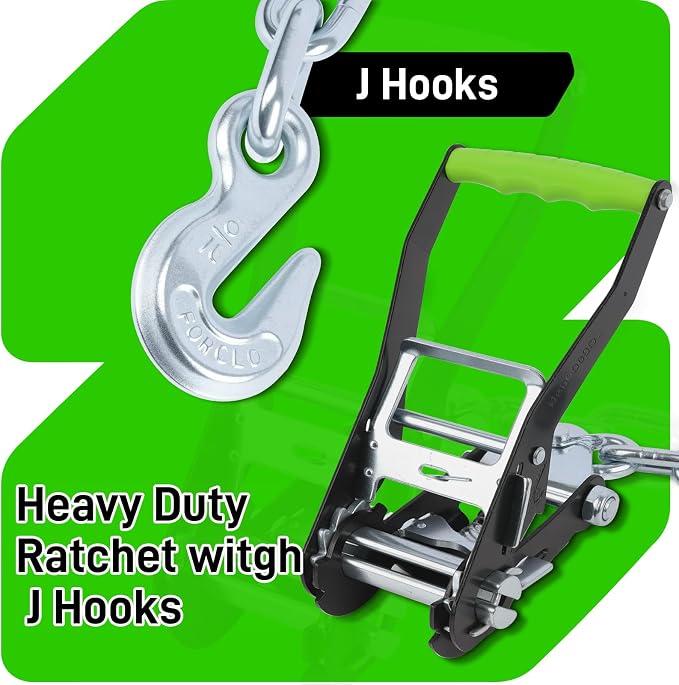 4 Pack Car Tie Down Straps for Trailers, Tire Ratchet Strap with Chain Anchors, 2" x8' 10,000lbs Break Strength -T-Handle Car Hauler Tire Lasso Wheel Straps for Hauling UTV, Truck, SUV