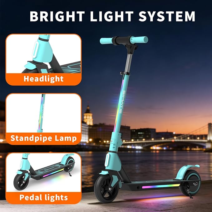 SIMATE Electric Scooter for Kids Ages 6-14, 3 Adjustable Heights 34"/37"/39", LED Display & Colorful Lights, Foldable Kids Electric Scooter, 8.7 MPH Safe Speed, Gifts for Boys Girls