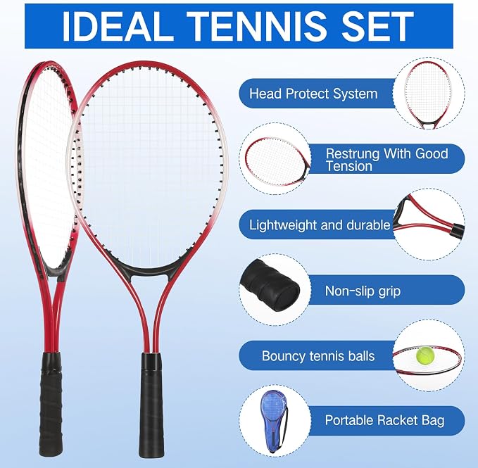 4 Pack Tennis Rackets Recreational 21 Inch Lightweight Tennis Racket Bulk with Balls Overgrips Carry Bag for Training Beginners