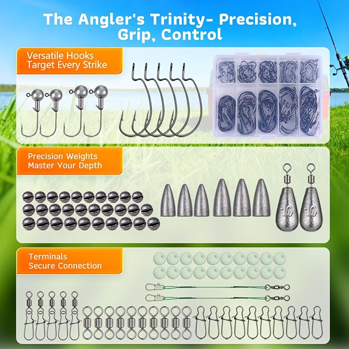 3-Layer Fishing Tackle Box with Tackle Included, 314Pcs Tackle Box Kit with Lures, 5 Tools Pliers, Scale, Lip Gripper, Hook Remover, Lanyard, Gear for Bass, Trout, Pike, Gift for Men