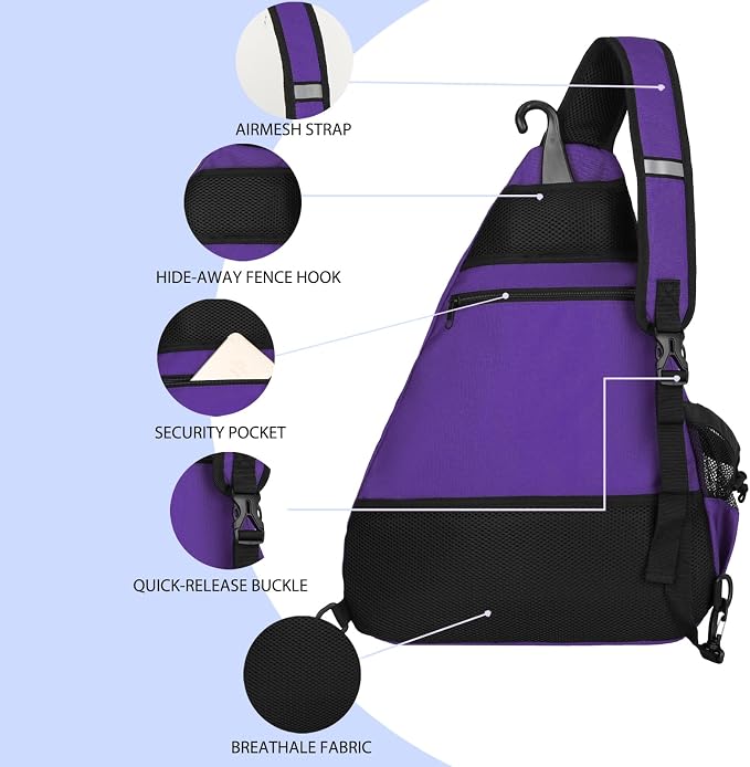 Goloni Pickleball Sling Bag for Men Women, Lightweight Pickleball Backpack with Fence Hook