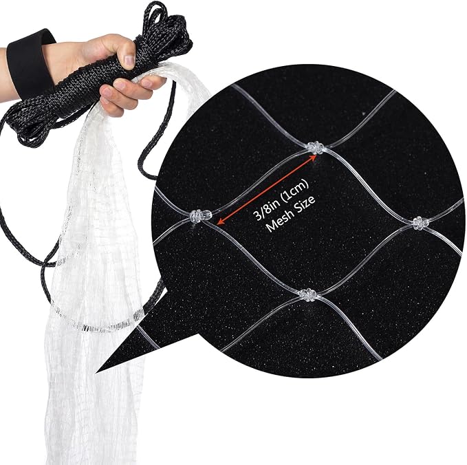 BASSDASH American Saltwater Fishing Cast Net 3/8 1/4-Inch Mesh 4ft 6ft 8ft Radius, 1-Pound Per Foot, for Bait Fish with Utility Bucket Casting