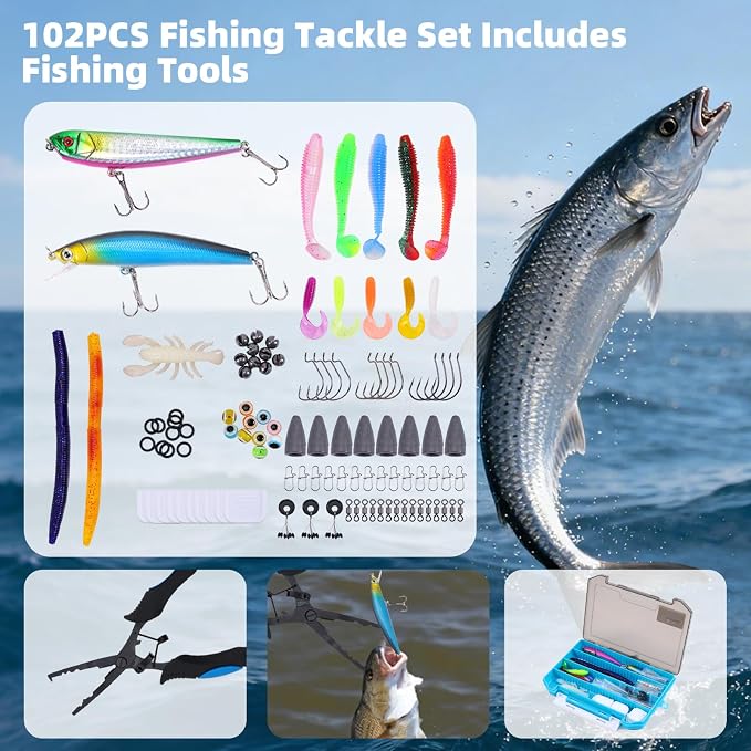 103PCS Fishing Tackle Bag, Fishing Gear for Men Adults, Camouflage Backpack with Rod Holder Tackle Box, Waterproof Sling Fishing Tackle Storage Bags & Wraps, for Fishing, Camping, Hiking