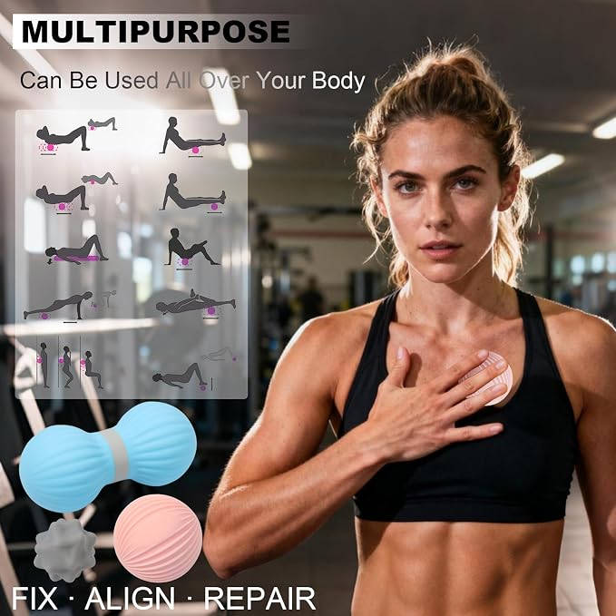 HODEMI Peanut Massage Ball Set, 3 Pack Peanut Roller, Textured Massage Ball & Trigger Point Ball for Deep Tissue Massage and Myofascial Release for Back, Neck, Hip and Foot with Mesh Bag