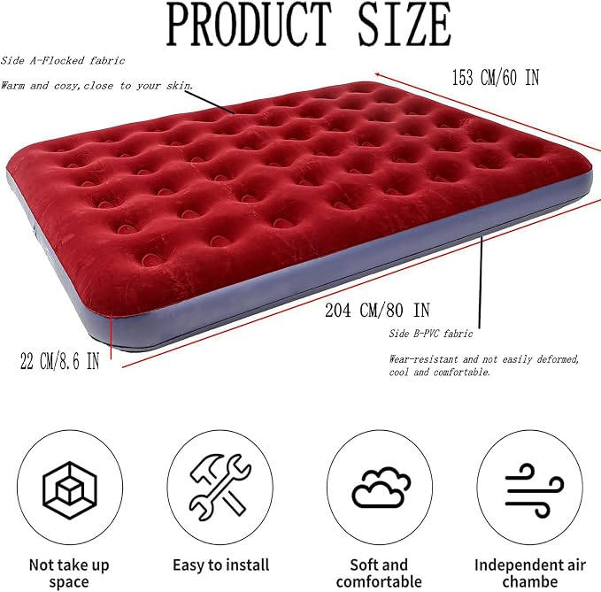 Onirii Queen Size Double Camping Air Mattress Bed with Air Pump | 80"x 60"Thickened Portable Inflatable Mattress Blow Up Air Mattress,Travel Sleeping Bed Pad for Camping Home Hiking