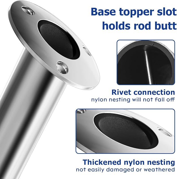 Fishing Rod Holder 2 Pack, 316 Stainless Steel 15/30/90 Degree Rod Holders for Fishing Boat, Flush Mount with Cap, Heavy Duty