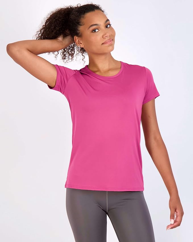 Real Essentials 5 Pack: Women's Short Sleeve T-Shirts Workout Tops Fitness Pilates Gym Activewear Athletic (Plus Available)